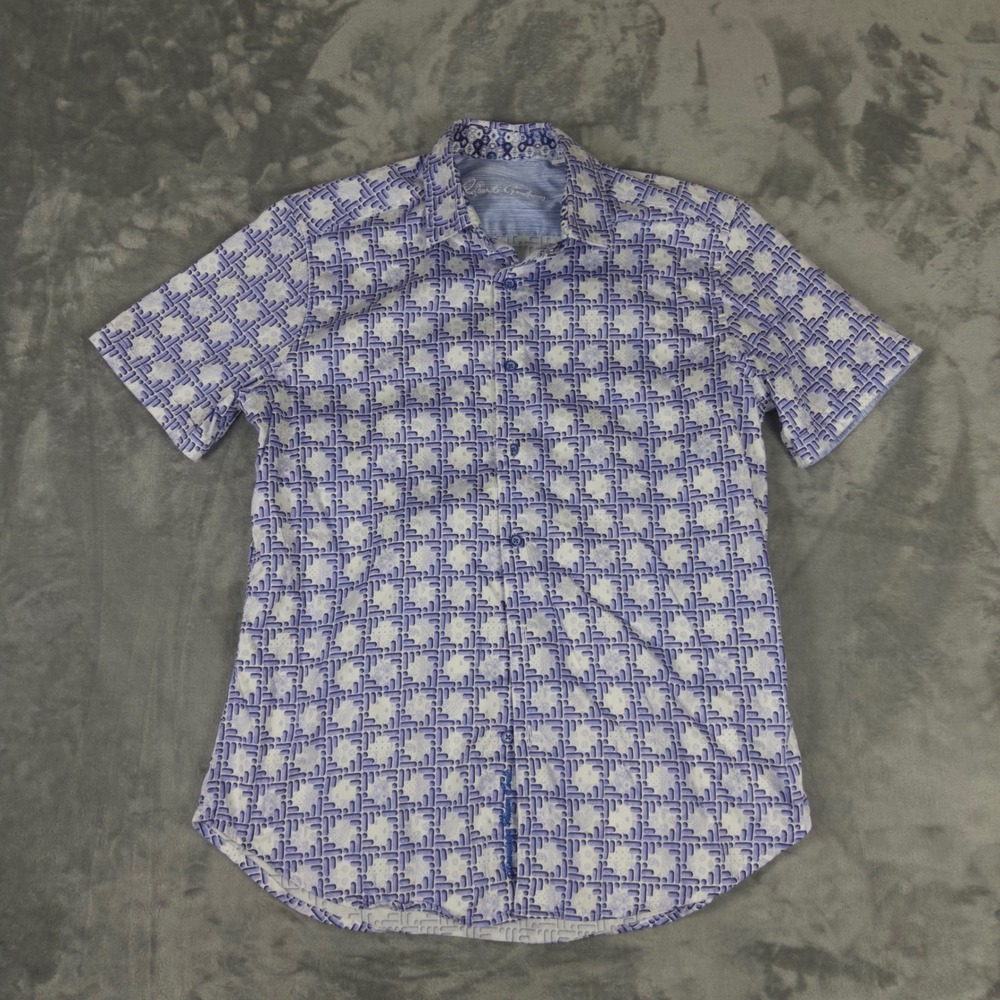 Robert Graham Button Down Shirt Mens M Purple Geometric Classic Fit Short Sleeve
